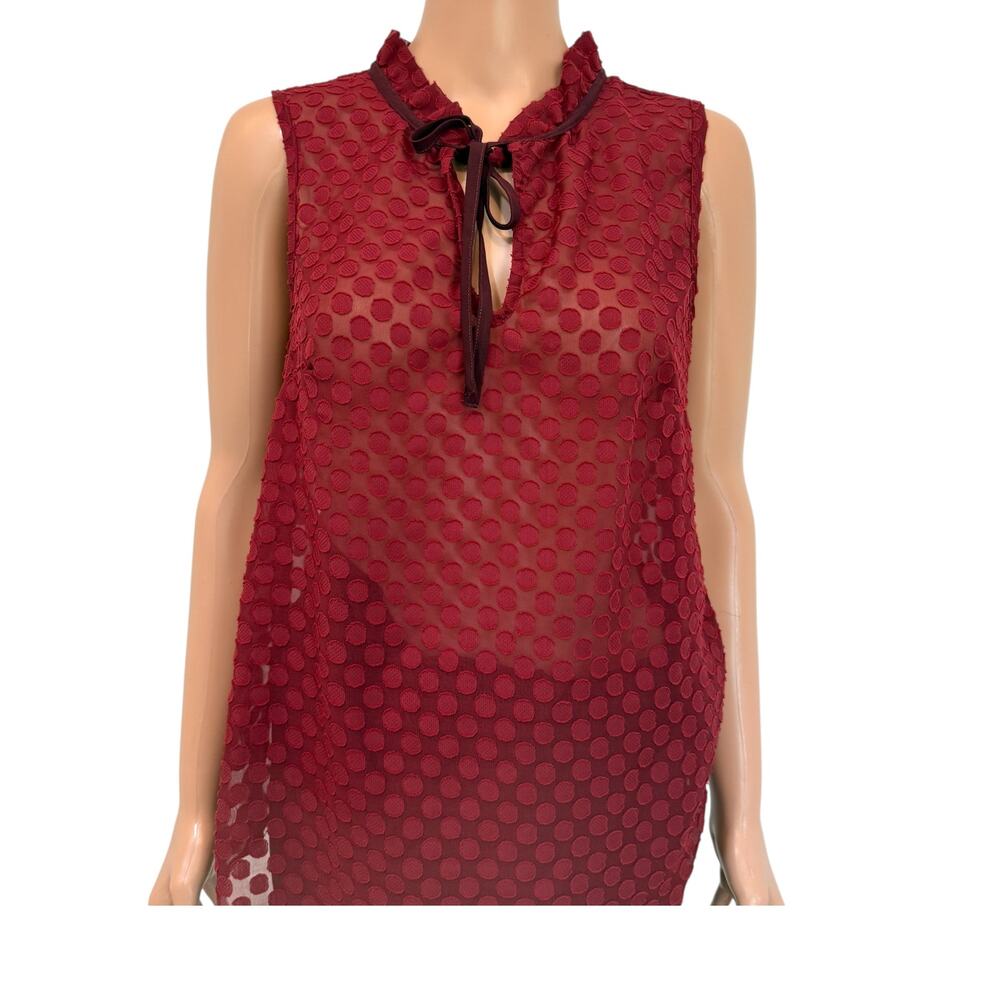 Modcloth medium polka dot sheer tie front sleeveless top blouse TS 2702